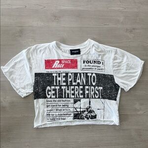 The Kooples White Graphic Crop Tee with Black & Red Print